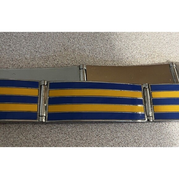 GUCCI Metal/Enamel Buckle Hip Belt Vintage 70s Blue Yellow Stripe main image 16